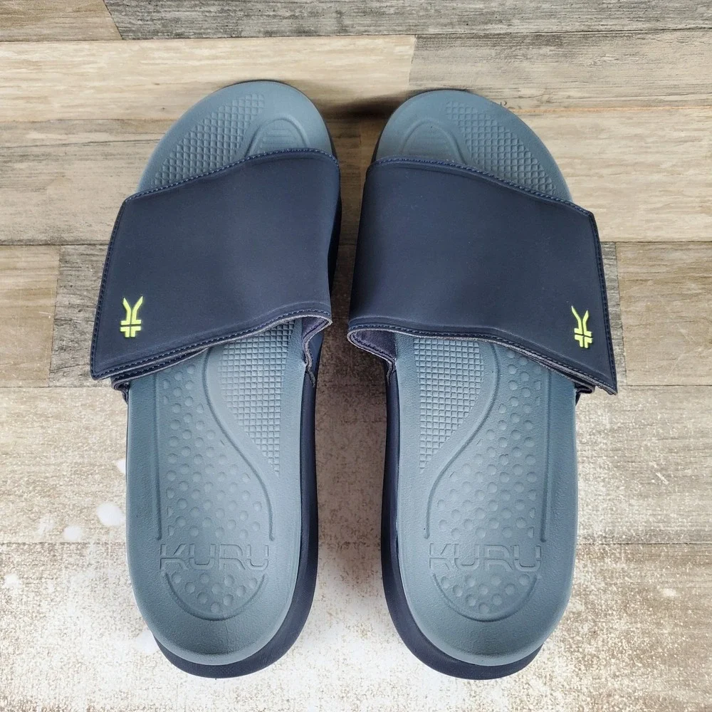 Kuru Moment Mens Slide Sandals Sz 13 M Midnight Blue Pale Lime Platform Slip On‎